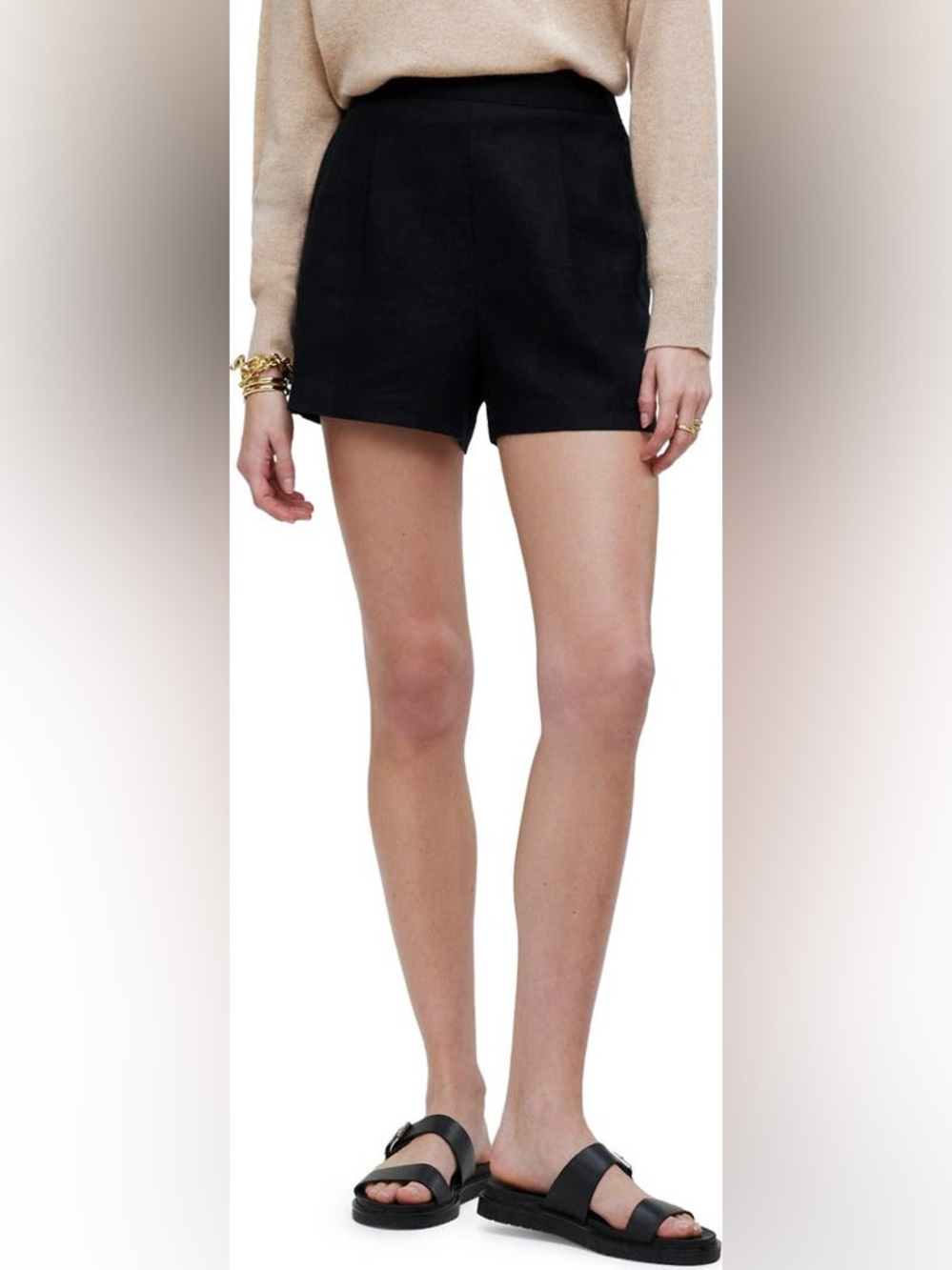 Madewell Clean Linen cotton Pull-On Shorts Black High-Waist Tailored Shorts
